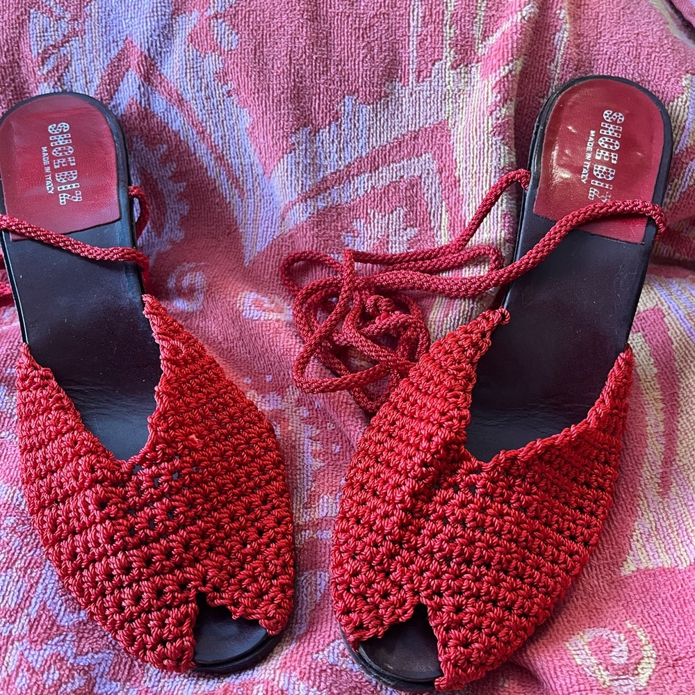 “Retro Ruby weave” Stylish Red Crochet Women's Sandals